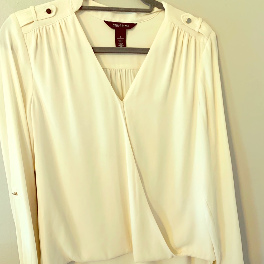 WHBM surplice ivory dress shirt size 8